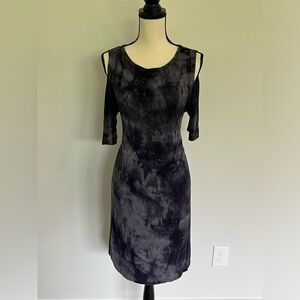 Black and grey tie dyed cold shoulder mini dress